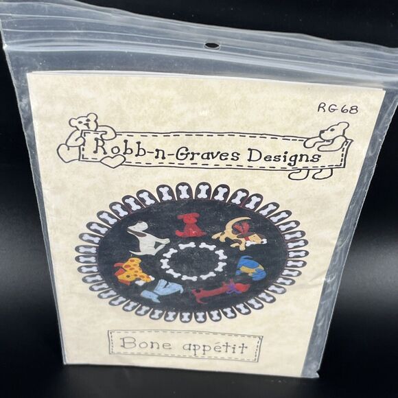 Bone Appetit Whimsical Wool Felt Table Topper Dog Cute Border Pattern 34” Graves - Picture 3 of 7